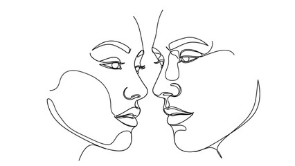Obraz premium Continuous Line Art Couple Faces Portrait, Minimalist Man and Woman Profile Outline Vector for Romance or Relationship Branding