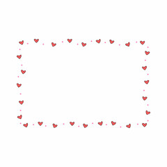 Cute pink heart frame border illustration isolated on white background for romantic design