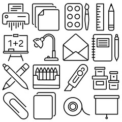 Stationery Essentials Icon Set Outline Style (Part 4)