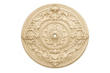 Ornate circular ceiling medallion featuring baroque and rococo style plaster molding architectural detail with floral design