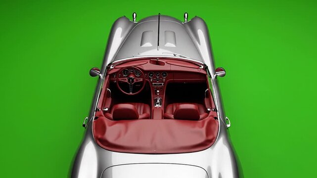 Silver Classic Car on Green Screen - A Timeless Beauty.