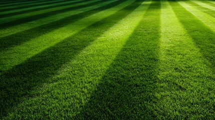 Striking view of a lush green field with diagonal sunlight, creating contrasting stripes