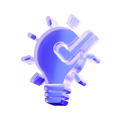 3D Glass idea icon, concept of creative solution innovation and verified smart thinking success. Transparent liquid Glass design icon, trending glass icon for graphic design, 3d illustration. © StockStyle