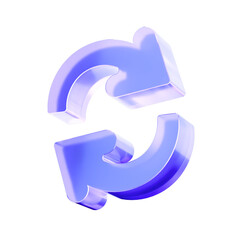 3D Glass refresh icon, concept of update synchronization cycle and workflow process automation. Transparent liquid Glass design icon, trending glass icon for graphic design, 3d illustration.