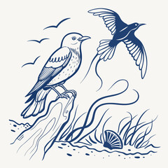 Obraz premium Birds on the Beach A Serene Coastal Scene.
