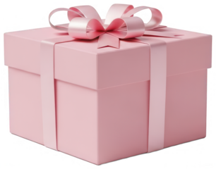 Valentine PNG, Isometric view of a square pink gift box secured with large satin ribbon and bow