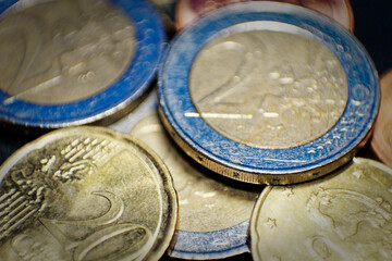 Pile of European Euro Coins Macro