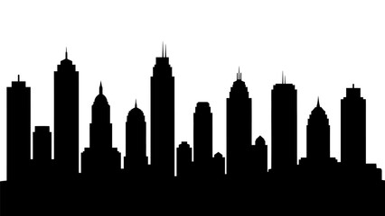 Fototapeta premium Diverse city skyline silhouette featuring various skyscrapers and domed buildings urban downtown architecture panorama vector illustration graphic 