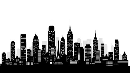 Obraz premium Detailed night city skyline silhouette with illuminated windows vector illustration urban street scene architecture panorama backdrop modern metropolis 