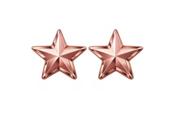 Two rose gold metallic stars representing achievement, quality, ranking, success, and reward on transparent background