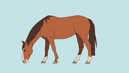Obraz premium Graceful Brown Horse Grazing Serene Pasture Environment.