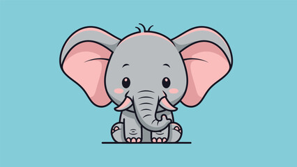 Obraz premium Adorable Cartoon Elephant Sitting with Large Ears and Trunk.