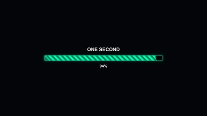 Animated one second stylish green progress bar completing its loading cycle on a black background showcasing progress indication