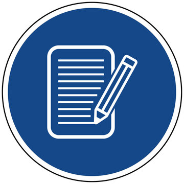Vektor Illustration Dokument mit Stift auf blauem Schild Symbol f&uuml;r Vertrag Unterschrift Schreiben Formular und Notizen Grafik