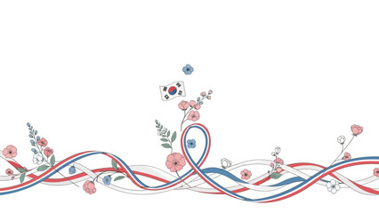 South Korea Ribbon Flowers White Background Independence Day Celebration