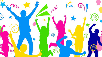 Colorful Silhouettes of People Dancing and Celebrating