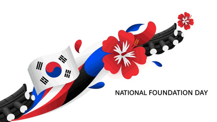 South Korea National Foundation Day celebration with flag and flowers