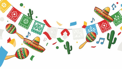 Mexican Fiesta Background with Maracas and Sombreros