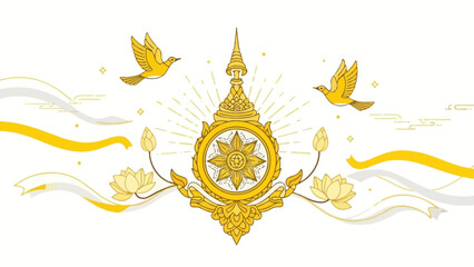 Golden Thai Emblem with Birds and Lotuses