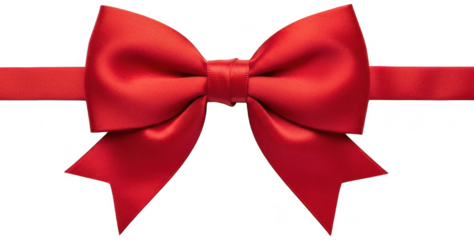Valentine PNG, Red decorative satin bow with flared ribbon tails for festive greeting cards and holiday gift design