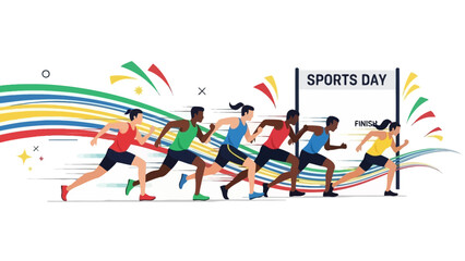 Diverse athletes race towards finish line on Sports Day