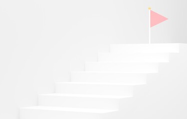 3D素材_シンプルな階段とフラッグ_ピンク