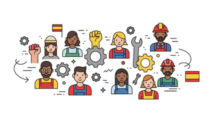 Diverse Workers Unite: Labor Day, Industry & Spanish Pride