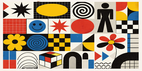 Set of colorful abstract vector symbols and icons featuring patriotic USA flag designs for American Independence Day business celebrations