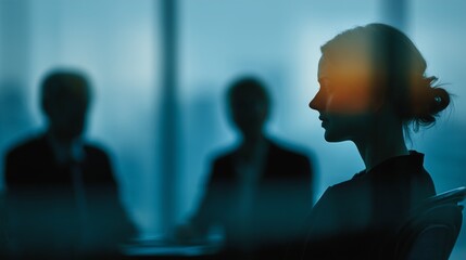 Businesswoman's silhouette during a corporate meeting, highlighting focus and leadership