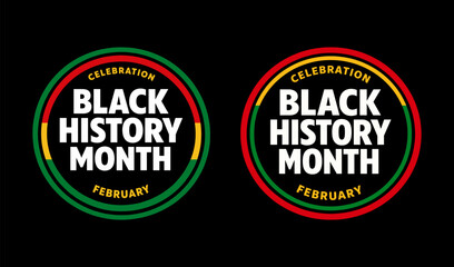 Obraz premium Black history month circular badge with pan african colors on dark background. Theme of celebration, identity, and cultural heritage