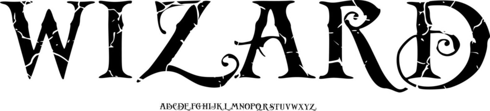 Wizard Decorative Font Alphabet &ndash; Fantasy Serif Typeface with Magical Letterforms, Creative Alphabet Font Design for Branding, Logo Design, Book Covers, Posters, Games, and Fantasy Typography Projects