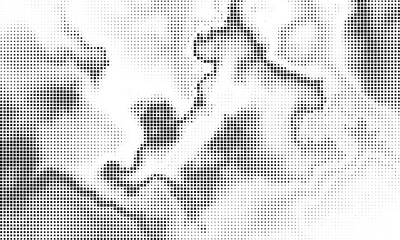 Monochrome gradient halftone dots background. Vector illustration. Abstract grunge dots on black background