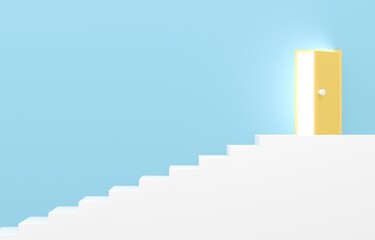 3D素材_シンプルな階段と扉_水色