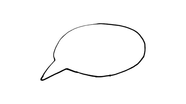 Minimalist hand-drawn black outline oval speech bubble animation on white background, ideal for comic style dialogue, social media captions, and creative video overlays.

