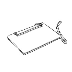 Line Art Illustration of a Small Zippered Pouch with Wrist Strap.