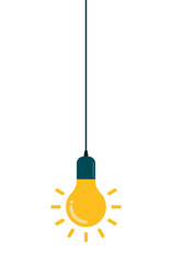 Hanging light bulbs glowing on white background. Concept of idea