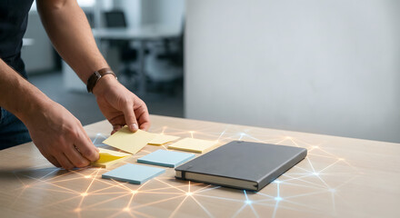 Digital network connecting ideas on sticky notes during business planning