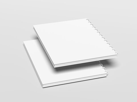 Minimalist, Realistic, Elegant Spiral Notebook Mockup with Clean Cover and Soft Shadows on Gray Background