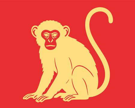 Golden monkey silhouette on red background for Chinese New Year zodiac design