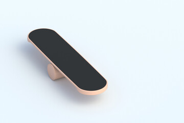 Balance board on light gray background. Equipment for training. Deck for fitness. Copy space. 3d render