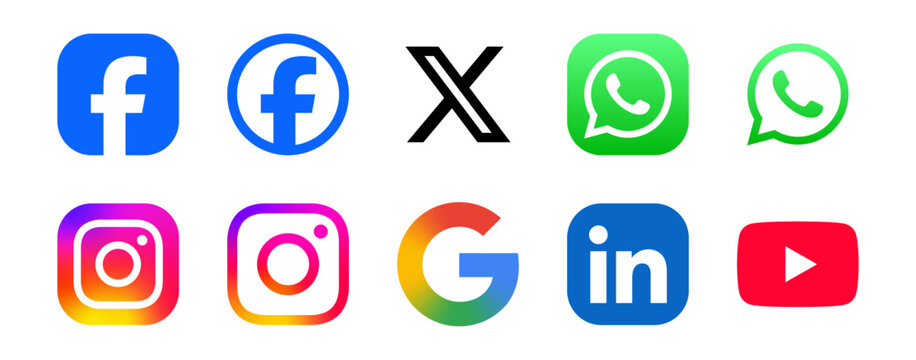 social media icon set or social network logos , facebook, instagram, youtube, twitter, x, linkedin, google, whatsapp, logo icon, social media and networking apps. web vector icons