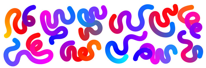 Colorful abstract wavy shapes, wave lines, swirls and curves set with smooth gradients, perfect for modern backgrounds, branding, and creative designs.