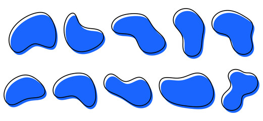 Organic blob shapes with green color and outlines, perfect for modern UI backgrounds, stickers, posters, and playful graphic design. vector illustration set. collection