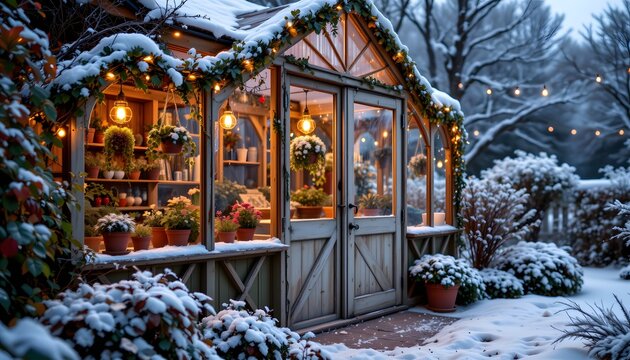 Cozy greenhouse lit by fairy l