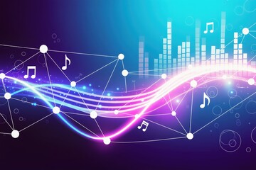 Obraz premium A vibrant and colorful abstract representation showcasing sound waves along with entwined music notes design