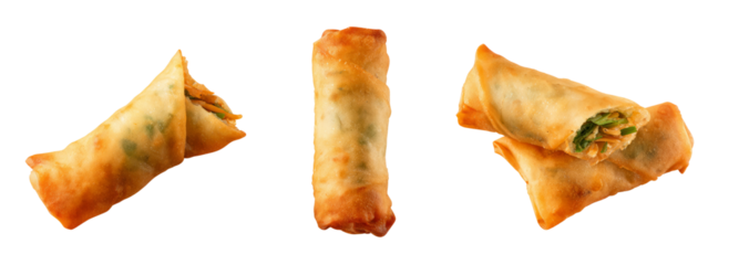 Crispy spring rolls on transparent background food photography culinary art