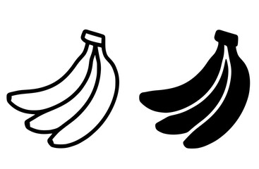 Tropical fruit icon, illustration of a bunch of bananas in outline and silhouette style © Nurhalimah