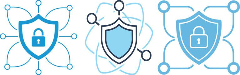 Obraz premium Cybersecurity flat icon: shield with network security padlock