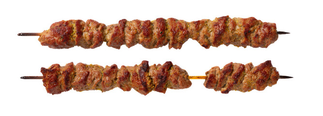 Culinary art grilled meat skewers food photography on transparent background