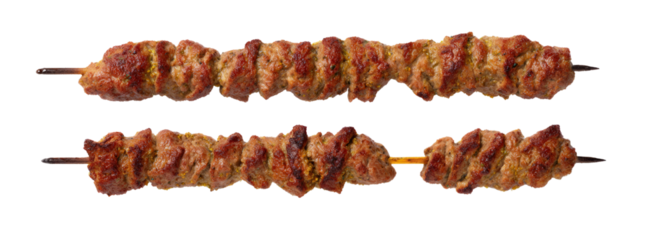 Culinary art grilled meat skewers food photography on transparent background